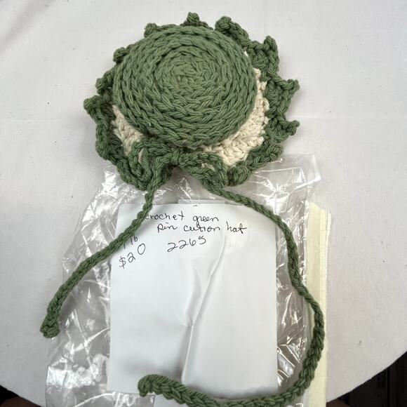 Handmade Pin Cushion Hat crochet green and white NWT USA 6 inches round - Picture 6 of 6
